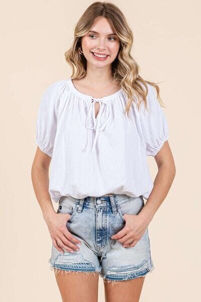 Mittoshop Linen Two-Way Short Sleeve Crop Blouse - Sydney So Sweet