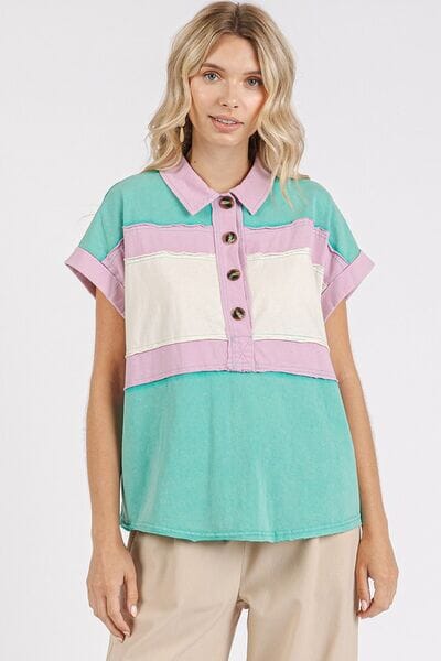Mittoshop Color Block Henley Short Sleeve Polo Shirt - Sydney So Sweet