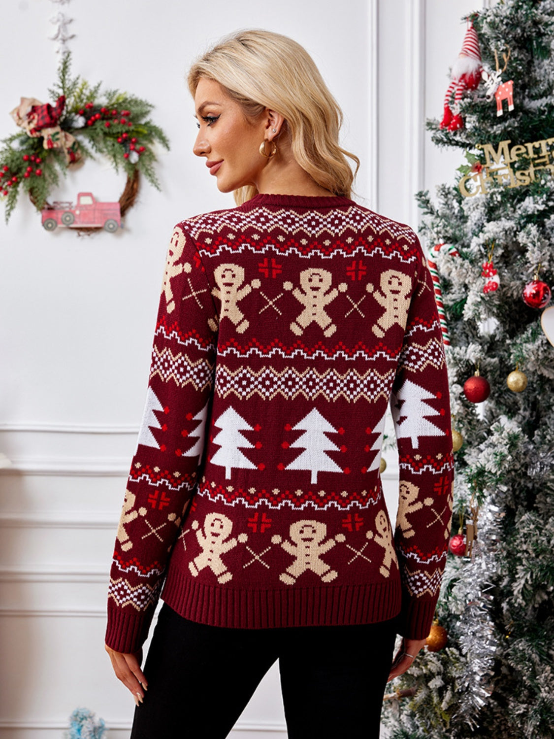 Gingerbread Round Neck Long Sleeve Sweater - Sydney So Sweet