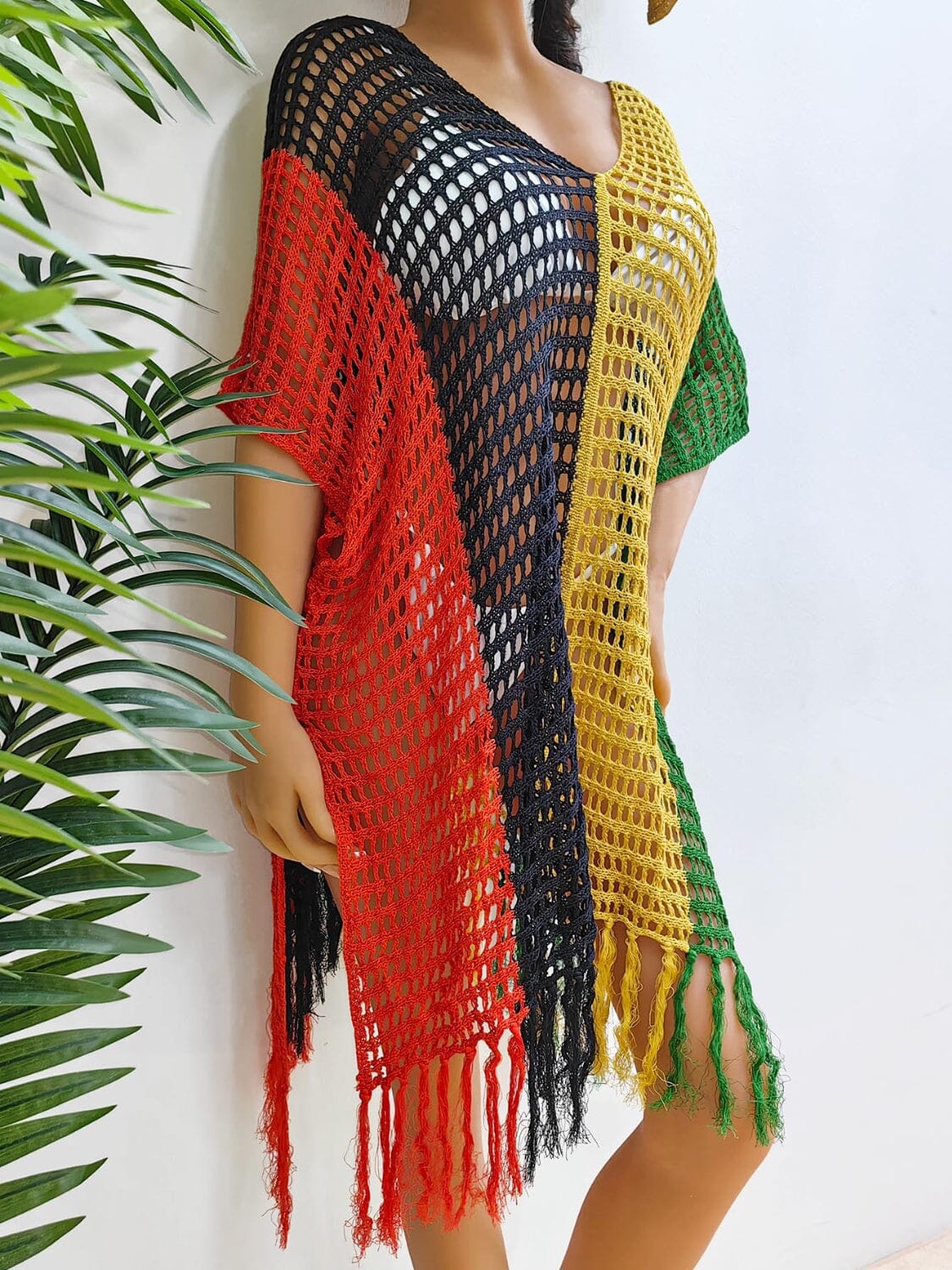 Fringe Color Block Scoop Neck Cover Up - Sydney So Sweet