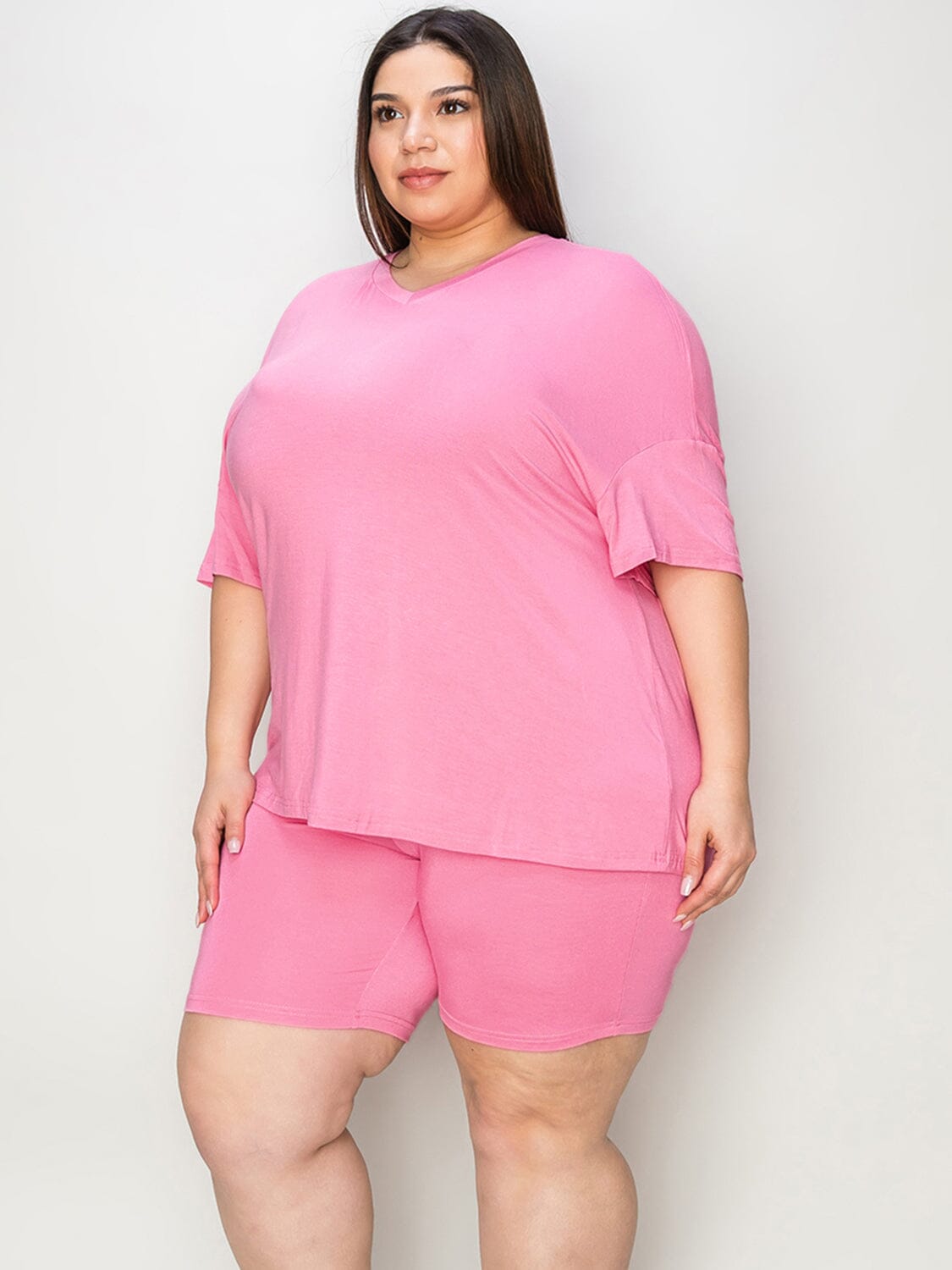 Basic Bae Full Size V-Neck Drop Shoulder T-Shirt and Shorts Set - Sydney So Sweet