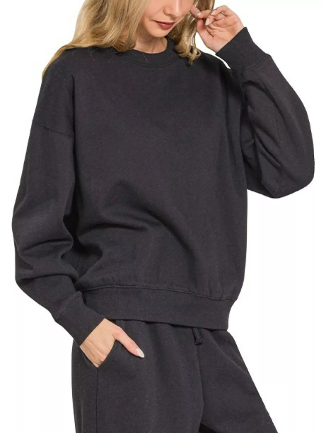 Zenana Fleece Long Sleeve Top and Sweatpants Set - Sydney So Sweet