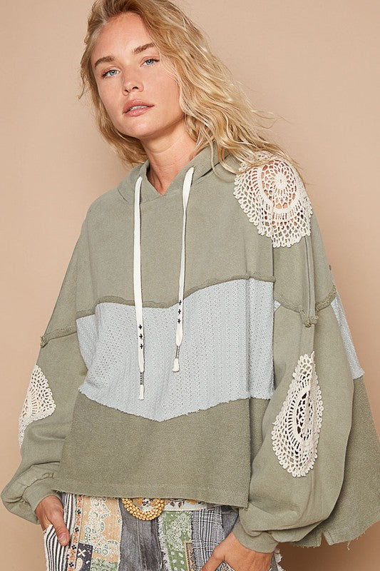 POL Openwork Contrast Dropped Shoulder Hoodie - Sydney So Sweet