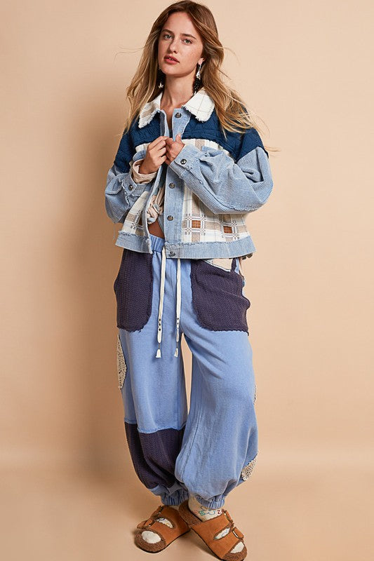 POL Corduroy Jacquard Patchwork Button Up Jacket - Sydney So Sweet