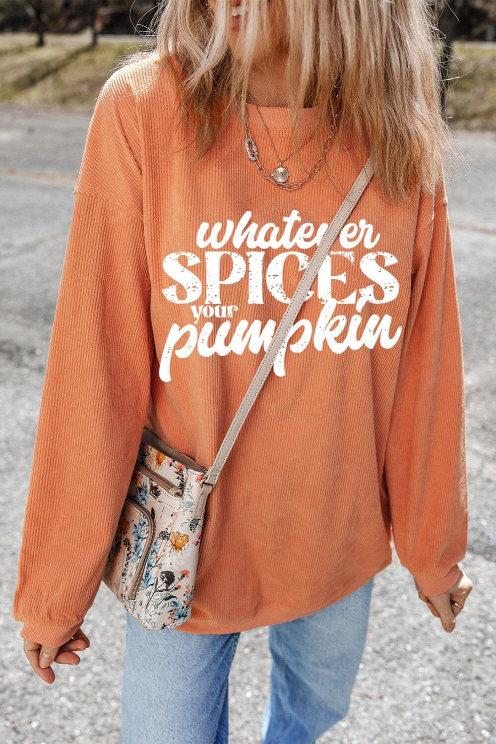 Whatever Spices Your Pumpkin Women's Graphic Long Sleeve Oversize Sweatshirt - Sydney So Sweet