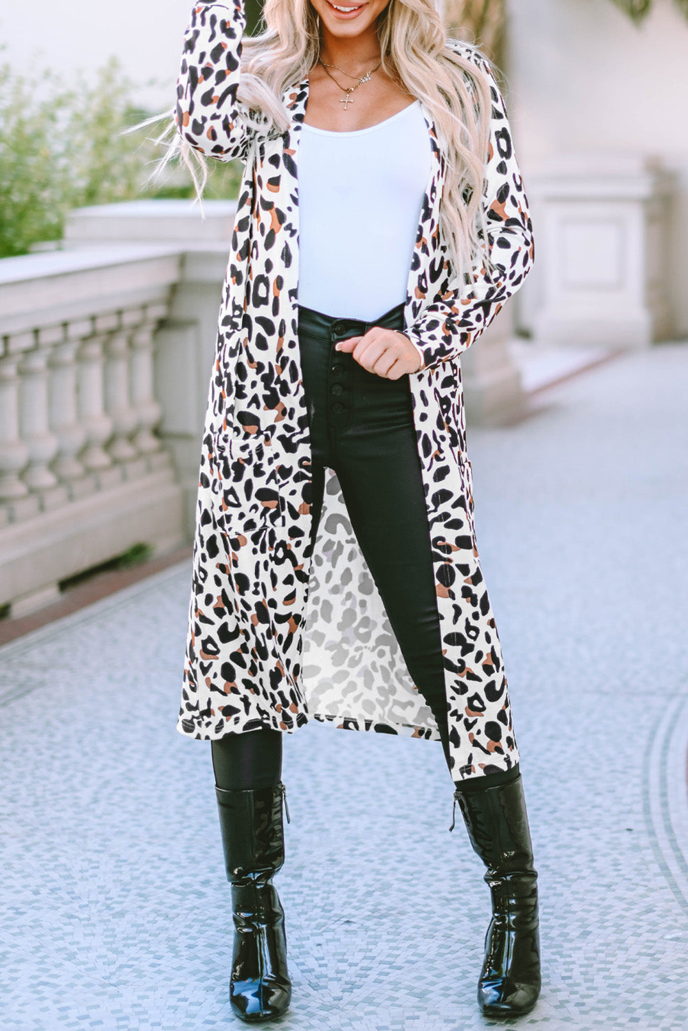 Leopard Open Front Long Sleeve Cover Up - Sydney So Sweet