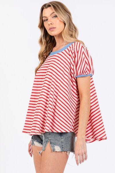 Ces Femme Striped Round Neck Short Sleeve T-Shirt - Sydney So Sweet