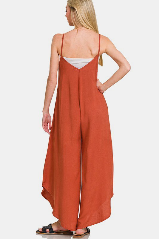 Zenana Spaghetti Strap Wide Leg Overalls with Pockets - Sydney So Sweet