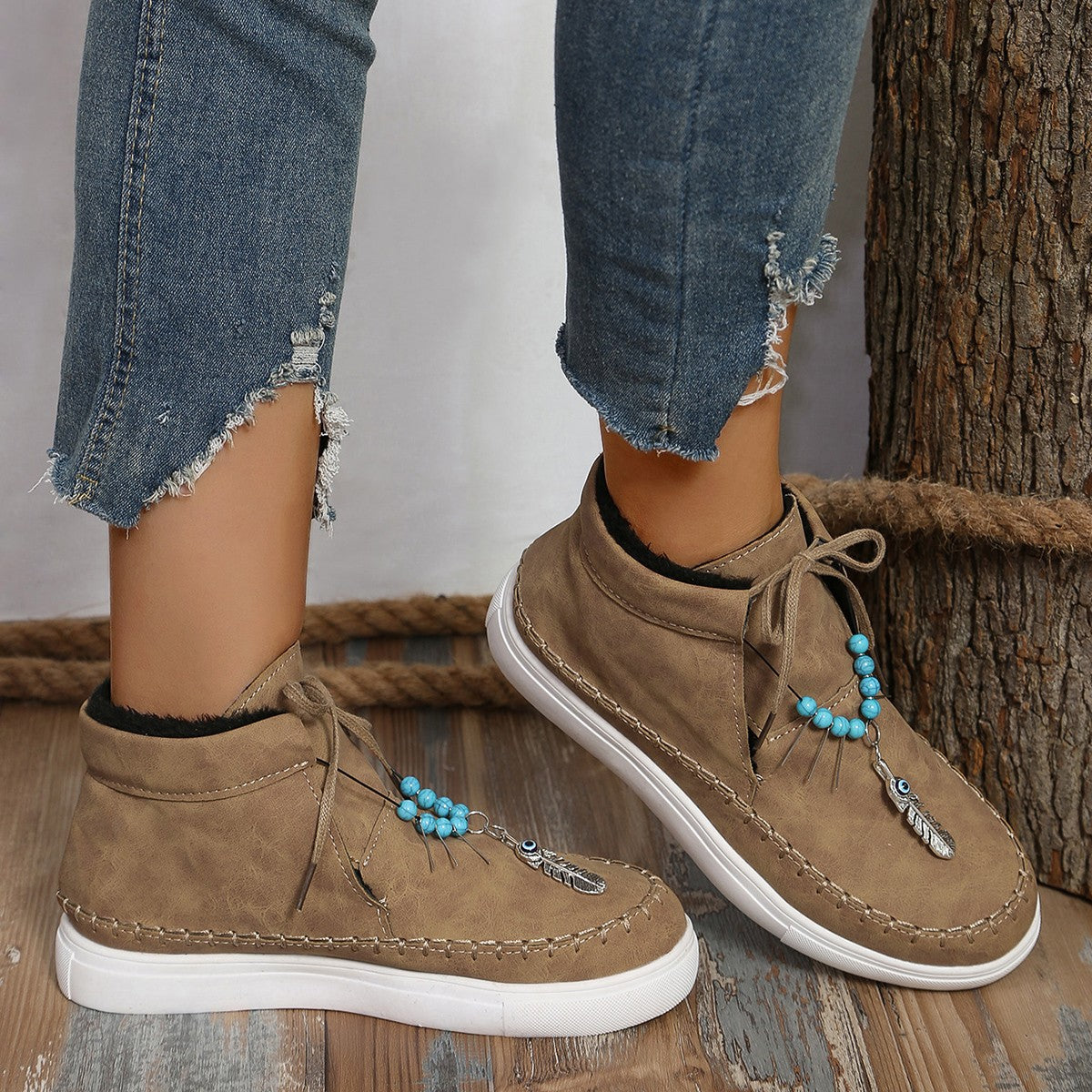 Tied Bead Trim Platform Sneakers - Sydney So Sweet