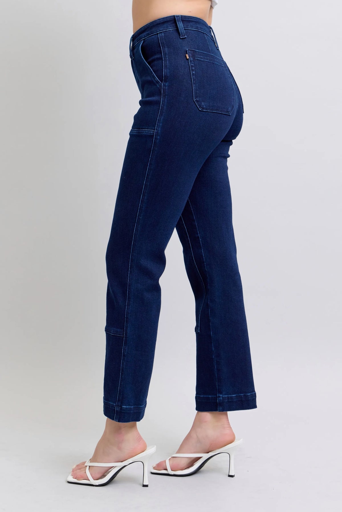 Judy Blue Full Size Hw Work Wear Knee Patch Straight Jeans Plus Size - Sydney So Sweet