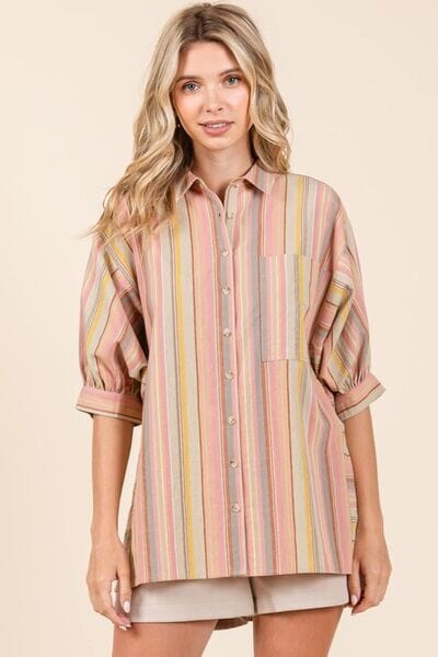Mittoshop Striped Bubble Sleeve Button Down Shirt - Sydney So Sweet