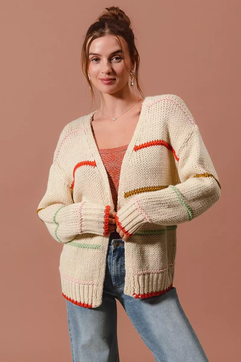 SO ME Loose Fit Multi Stripe Open Front Cardigan - Sydney So Sweet