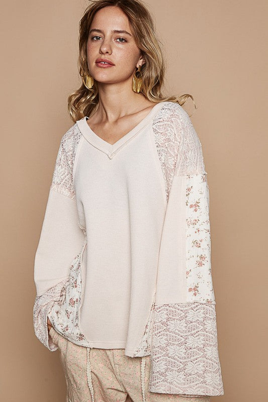 POL Lace Floral Round Neck Knit Top - Sydney So Sweet