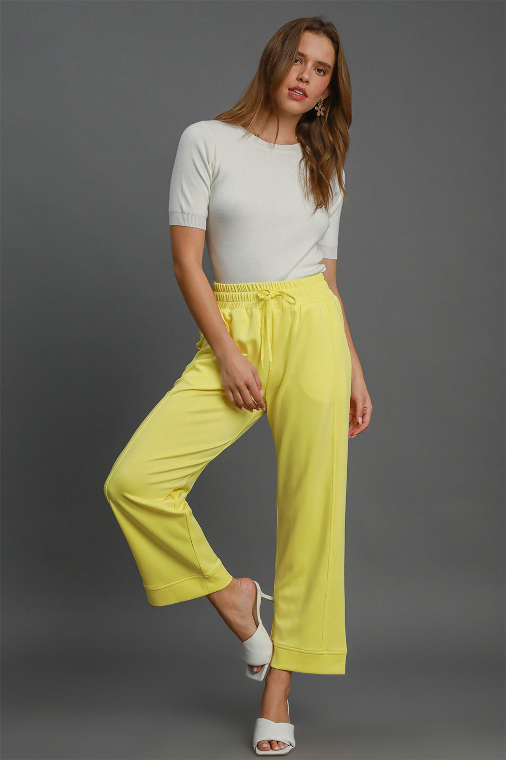 Umgee Drawstring Elastic Waist Wide Leg Pants - Sydney So Sweet