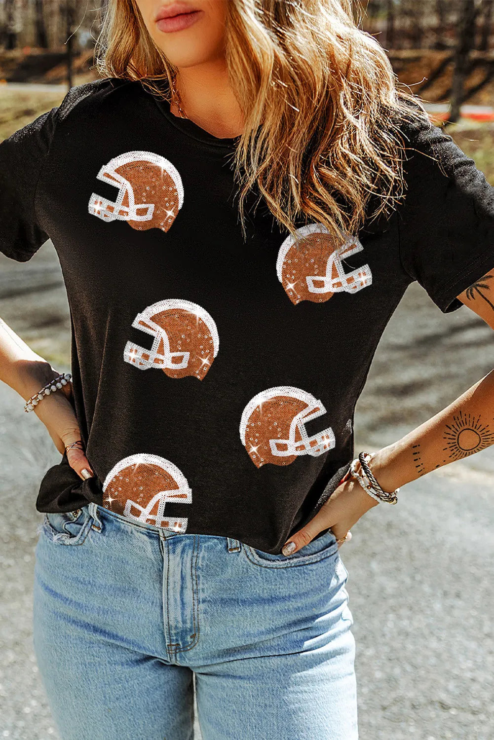 Sequin Football Helmets Short Sleeve T-Shirt - Sydney So Sweet