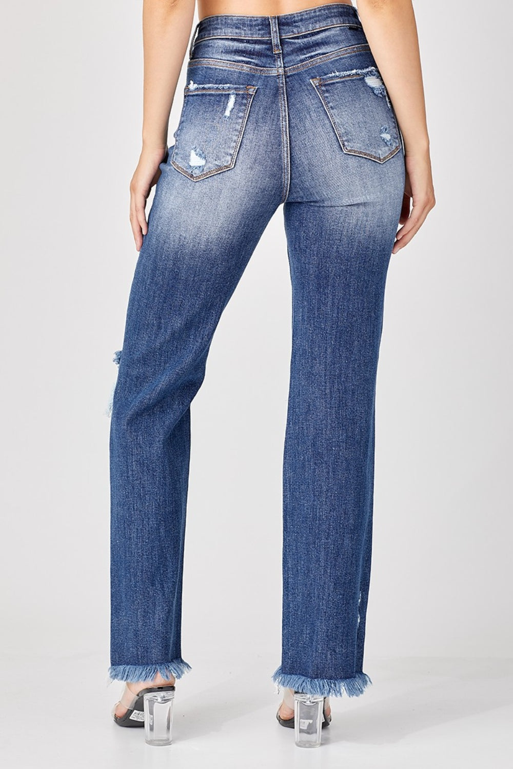 Risen Full Size Raw Hem Distressed Straight Jeans - Sydney So Sweet