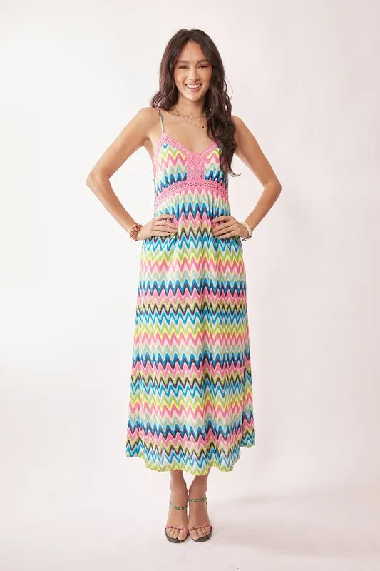 Davi & Dani Multi Color Crochet Lace Midi Dress - Sydney So Sweet