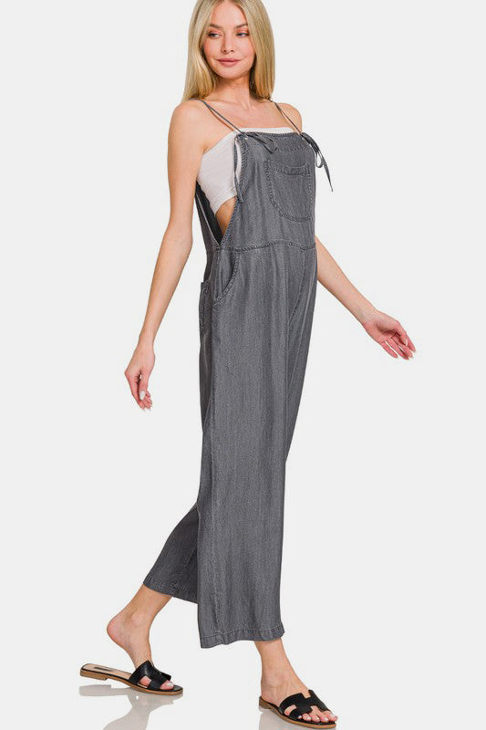 Zenana Washed Adjustable Strap Wide Leg Denim Overalls - Sydney So Sweet