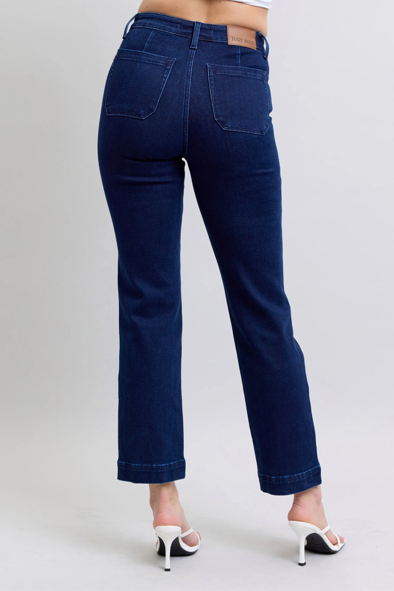 Judy Blue Full Size Hw Work Wear Knee Patch Straight Jeans Plus Size - Sydney So Sweet