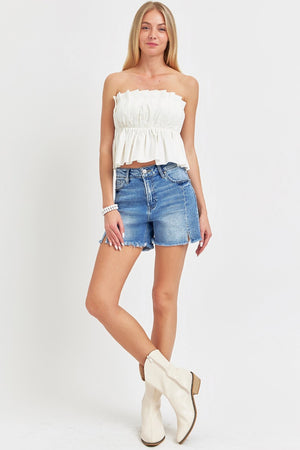 RISEN Front Slit Raw Hem Denim Shorts - Sydney So Sweet