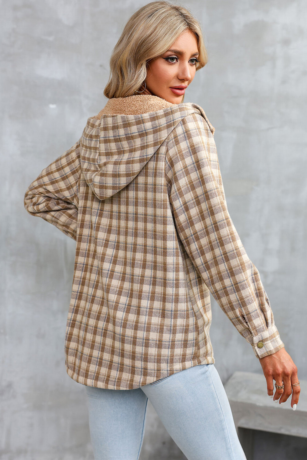 Plaid Snap Down Hooded Jacket - Sydney So Sweet