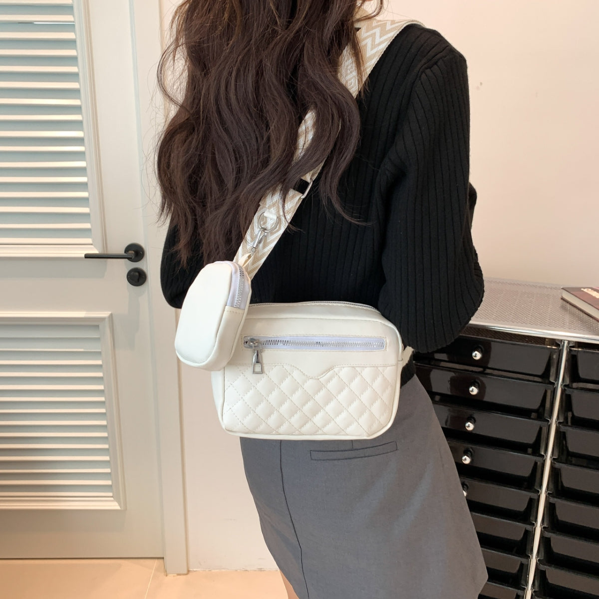 Stitching PU Leather Shoulder Bag - Sydney So Sweet