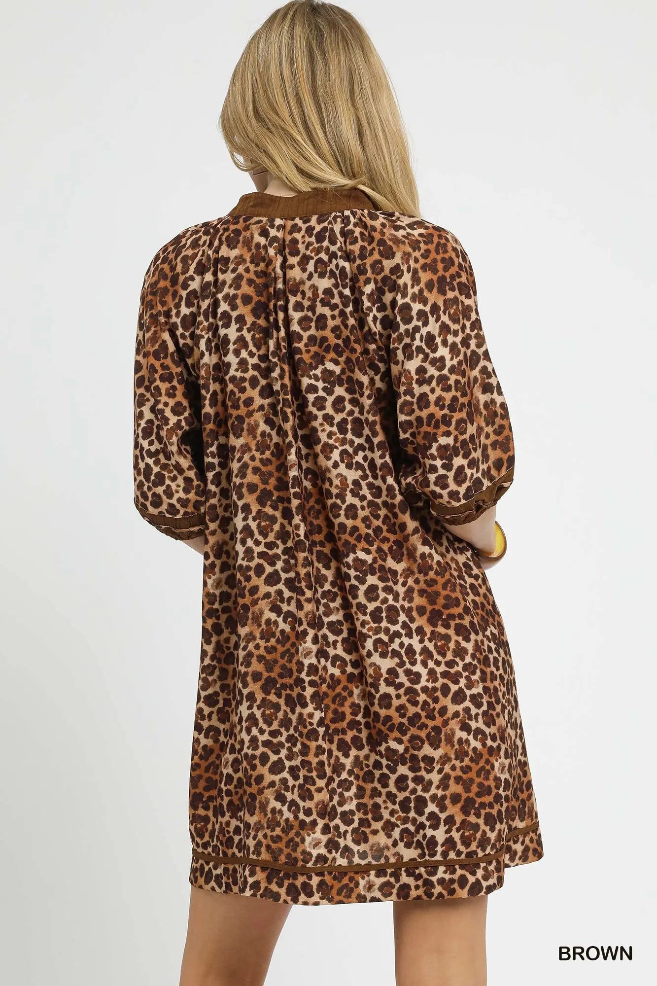 Umgee Full Size Leopard Print Mini Dress with Contrast Trim Plus Size - Sydney So Sweet