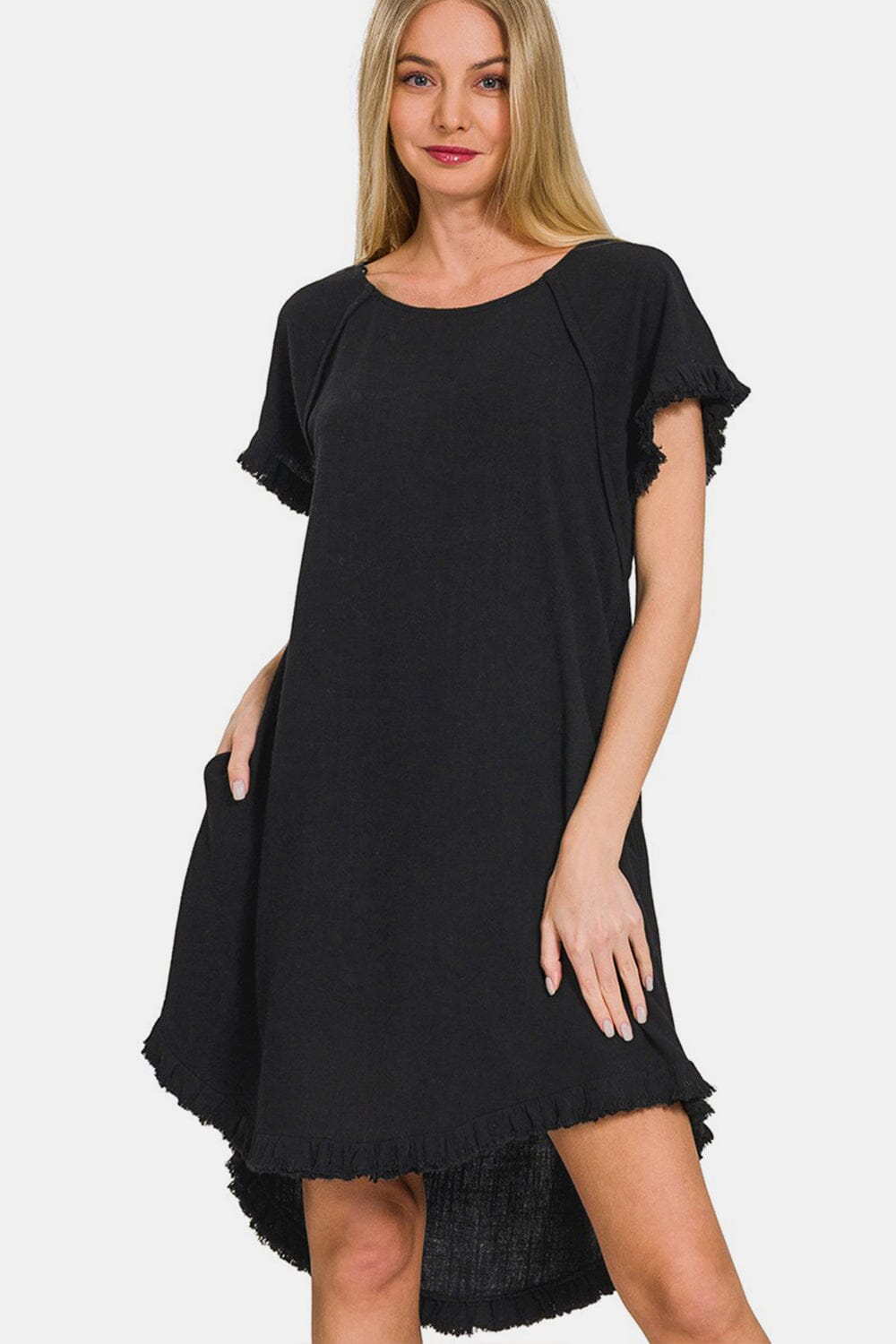 Zenana Fringe Edge High Low Flowy Dress with Pockets - Sydney So Sweet