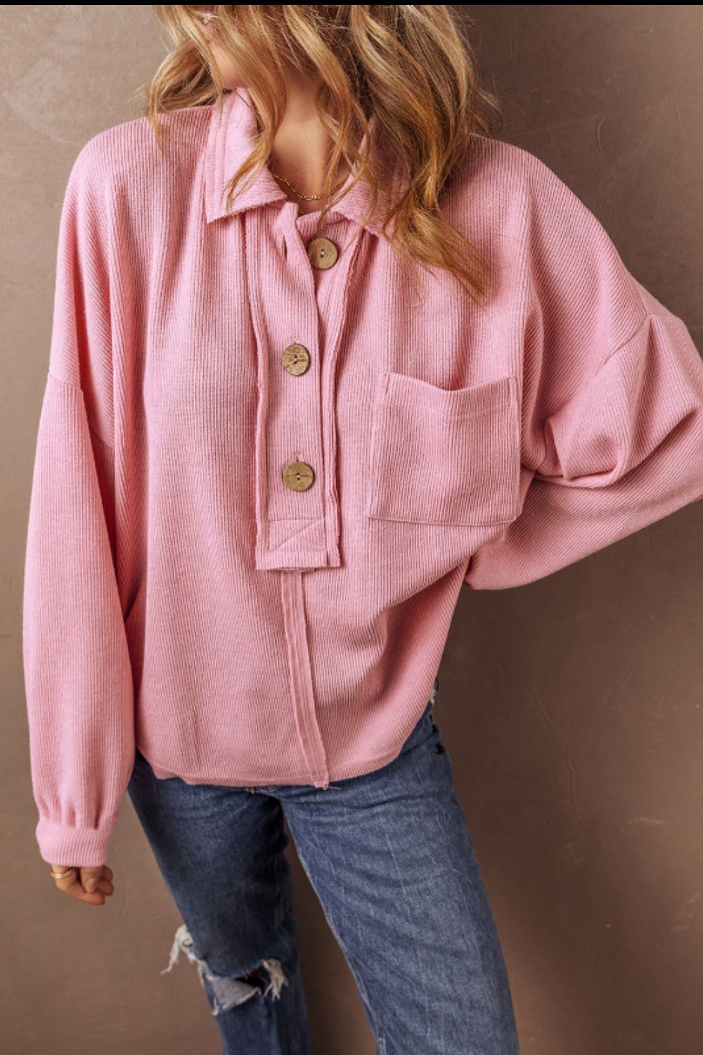 Pocketed Half Button Long Sleeve Sweatshirt Top - Sydney So Sweet