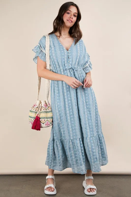 VERY J Embroidered Boho Ruffled Midi Dress - Sydney So Sweet