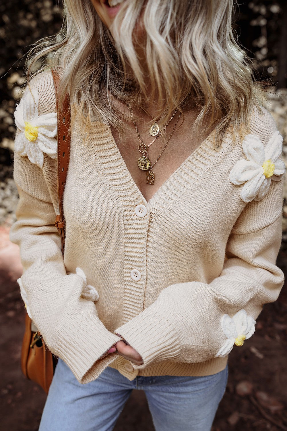 Flower Dropped Shoulder Long Sleeve Cardigan - Sydney So Sweet