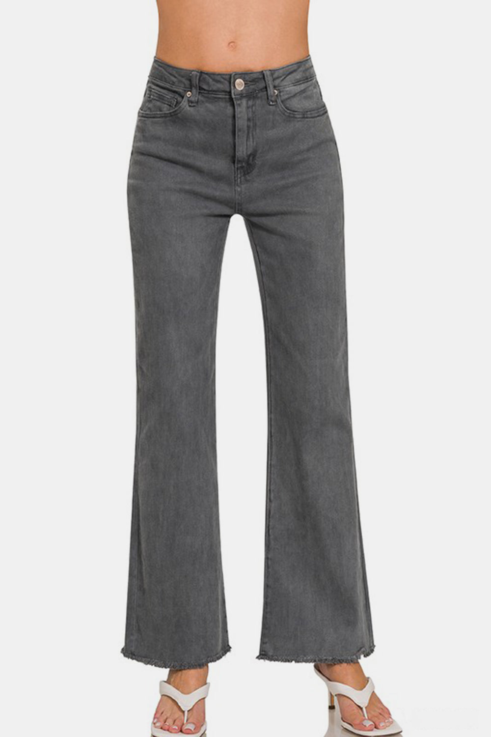 Zenana Acid Washed Frayed Hem Bootcut Jeans - Sydney So Sweet