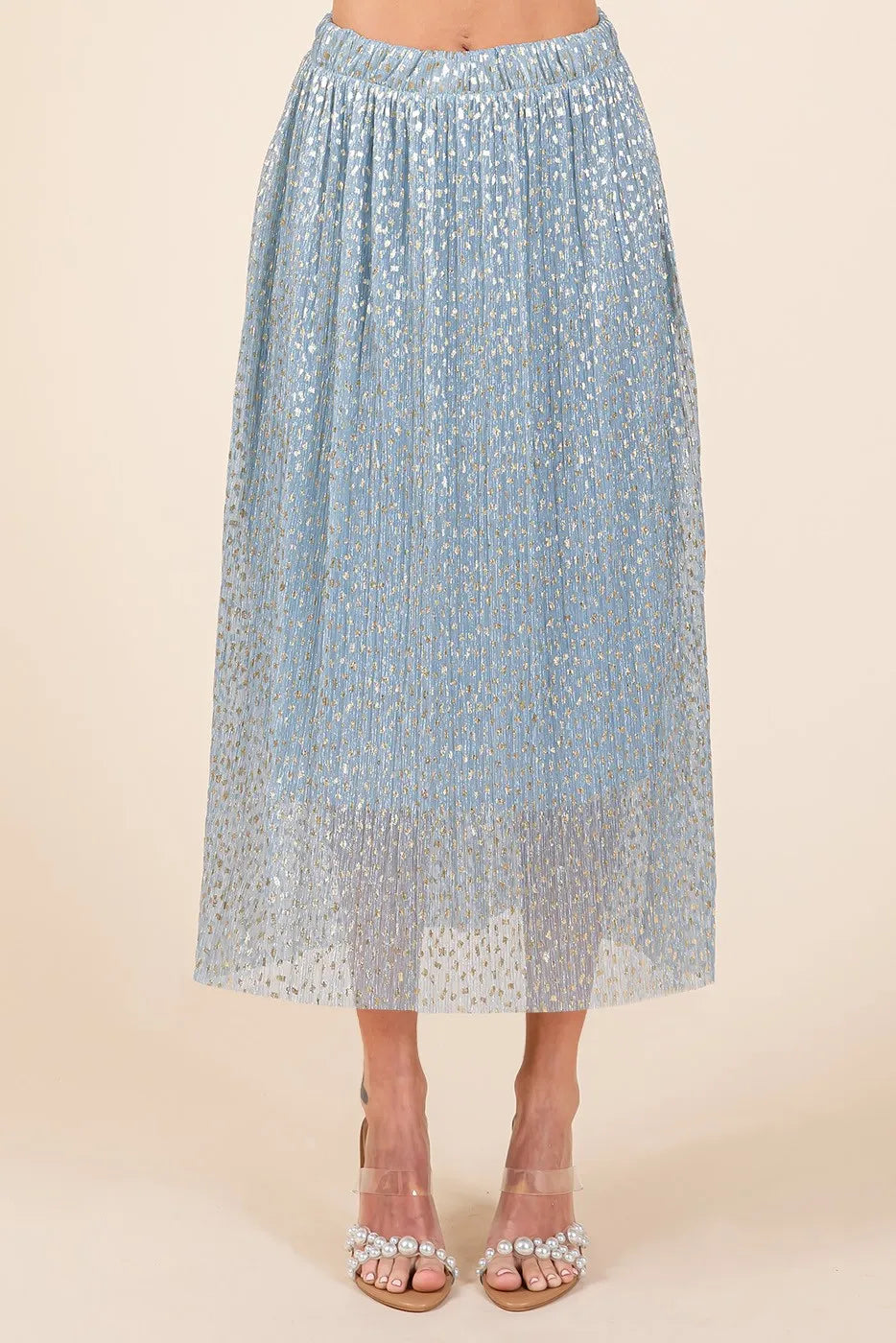 Mittoshop Metallic Glitter Speckle Print Elastic Midi Skirt - Sydney So Sweet