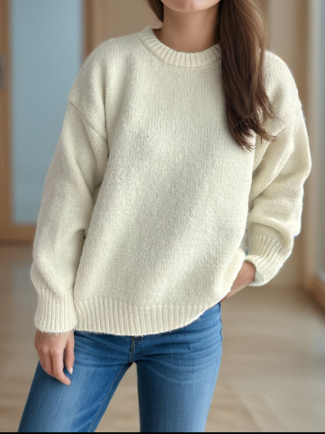 Round Neck Long Sleeve Sweater - Sydney So Sweet