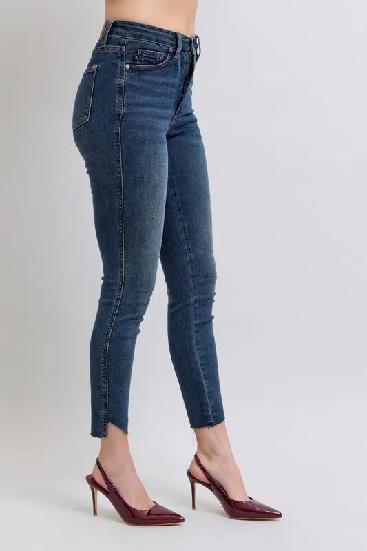 Judy Blue Full Size High Waist Tummy Control Step Hem Skinny Jeans Plus Size - Sydney So Sweet