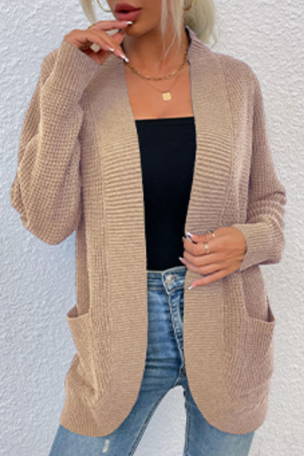 Open Front Rib-Knit Cardigan with Pockets - Sydney So Sweet