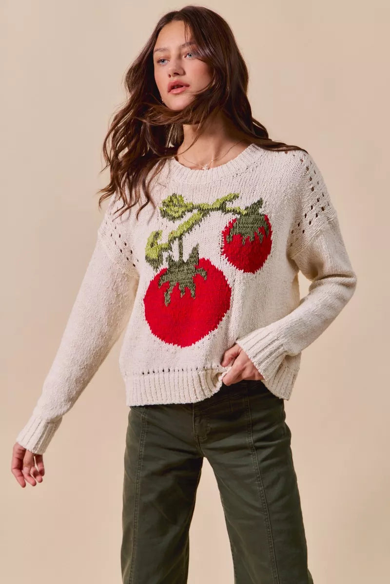 SO ME Vegetable Round Neck Long Sleeve Sweater - Sydney So Sweet