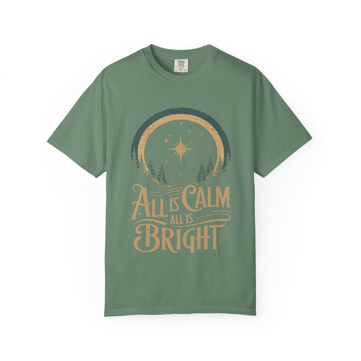 All Is Calm & Bright Christmas Eve Distressed T-Shirt Christian Graphic Tee