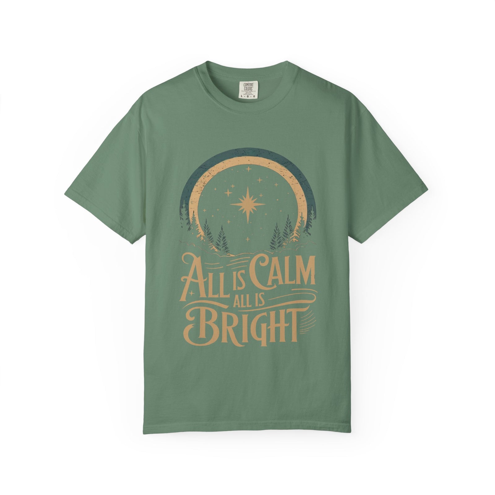 All Is Calm & Bright Christmas Eve Distressed T-Shirt Christian Graphic Tee
