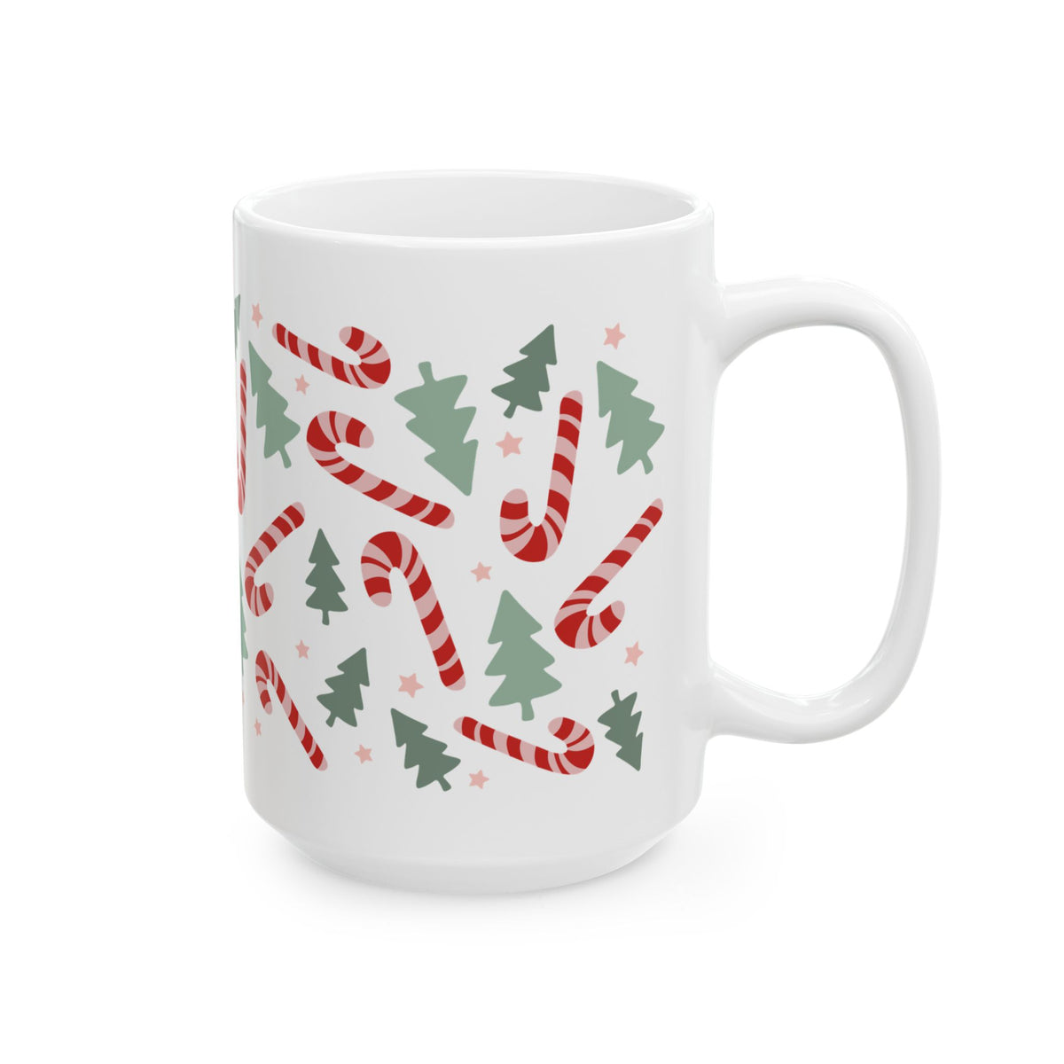Candy Canes & Christmas Trees Ceramic Mug Coffee Cup (11oz & 15oz)