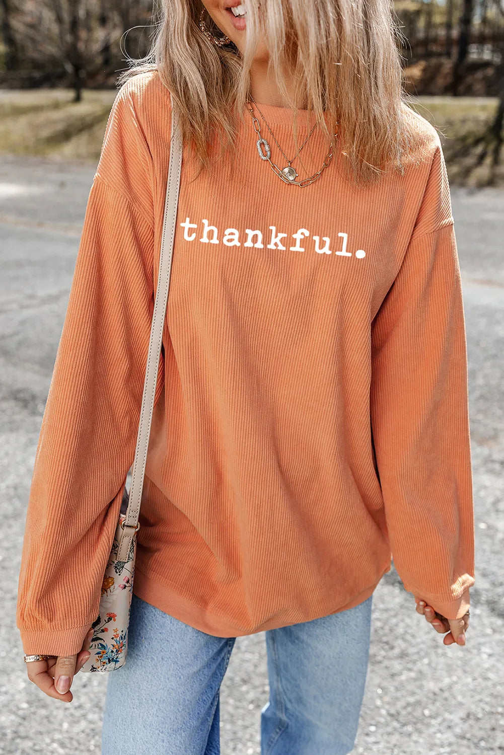 THANKFUL Round Neck Long Sleeve Sweatshirt - Sydney So Sweet