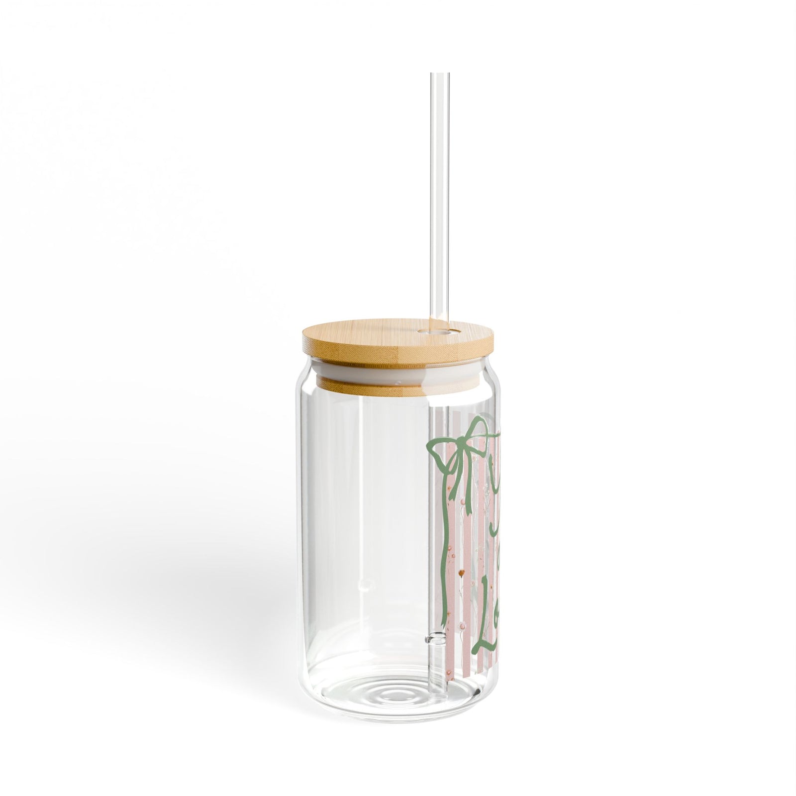 You Are Loved Pink Stripe Sipper Glass 16oz Reusable Drink Jar with Lid & Straw