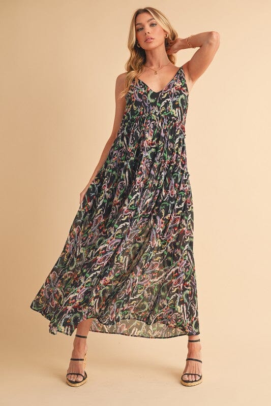 Aemi + Co Printed V-Neck Frill Tiered Cami Dress - Sydney So Sweet