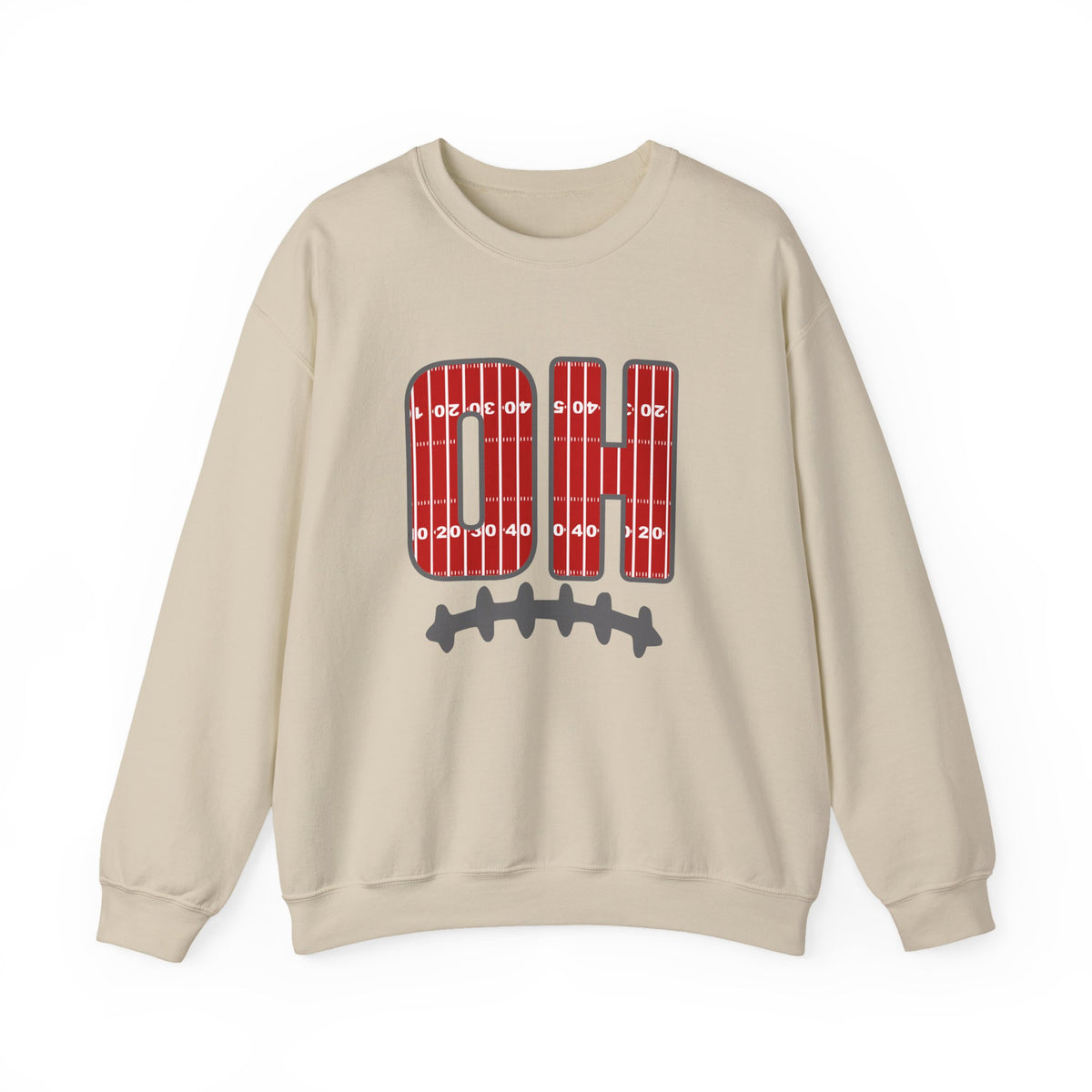 OH Football Field Stripe Ohio State Crew Neck Sweatshirt Scarlet & Gray Gameday Pullover