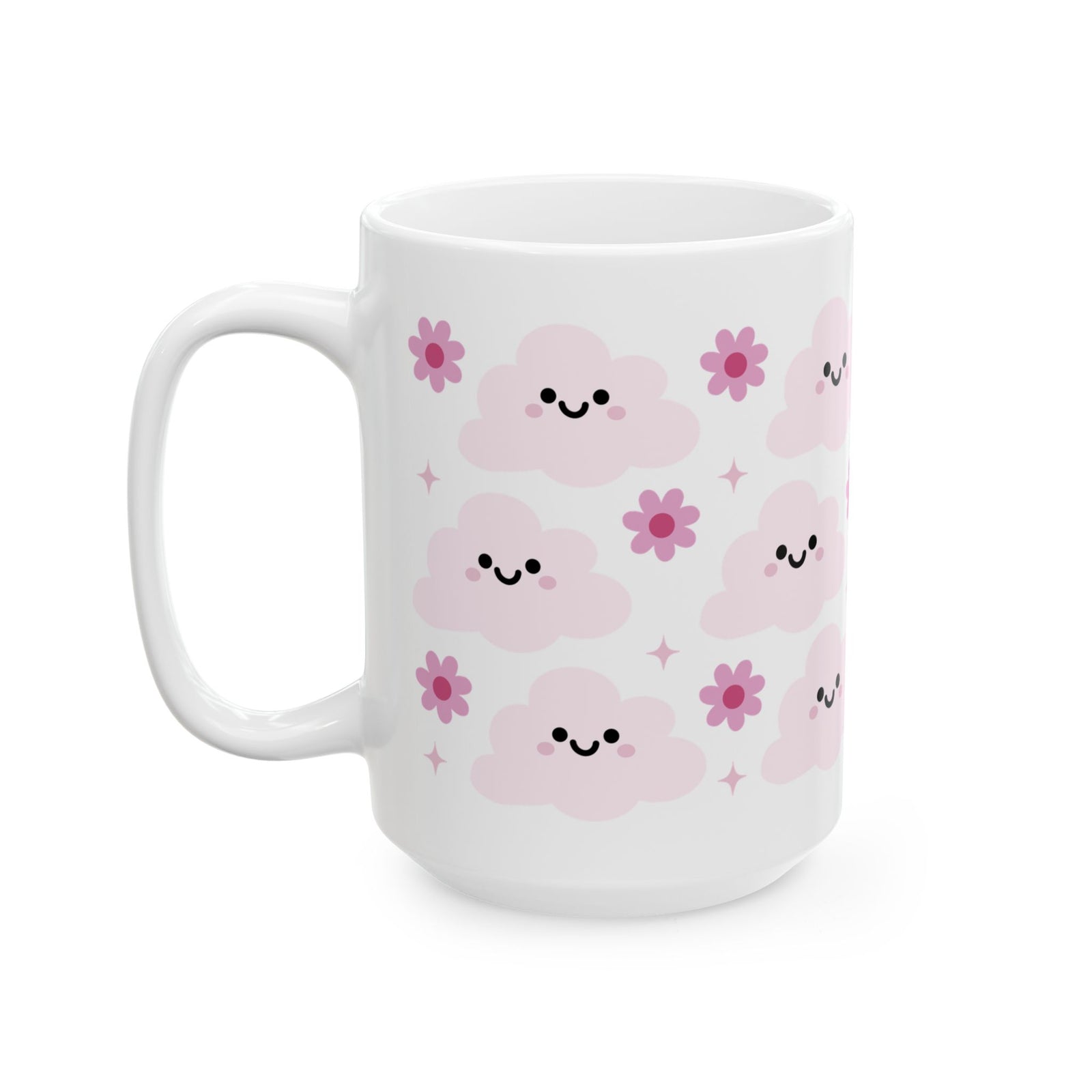 Happy Cloud Pink Cute Ceramic Mug Coffee Cup (11oz & 15oz)