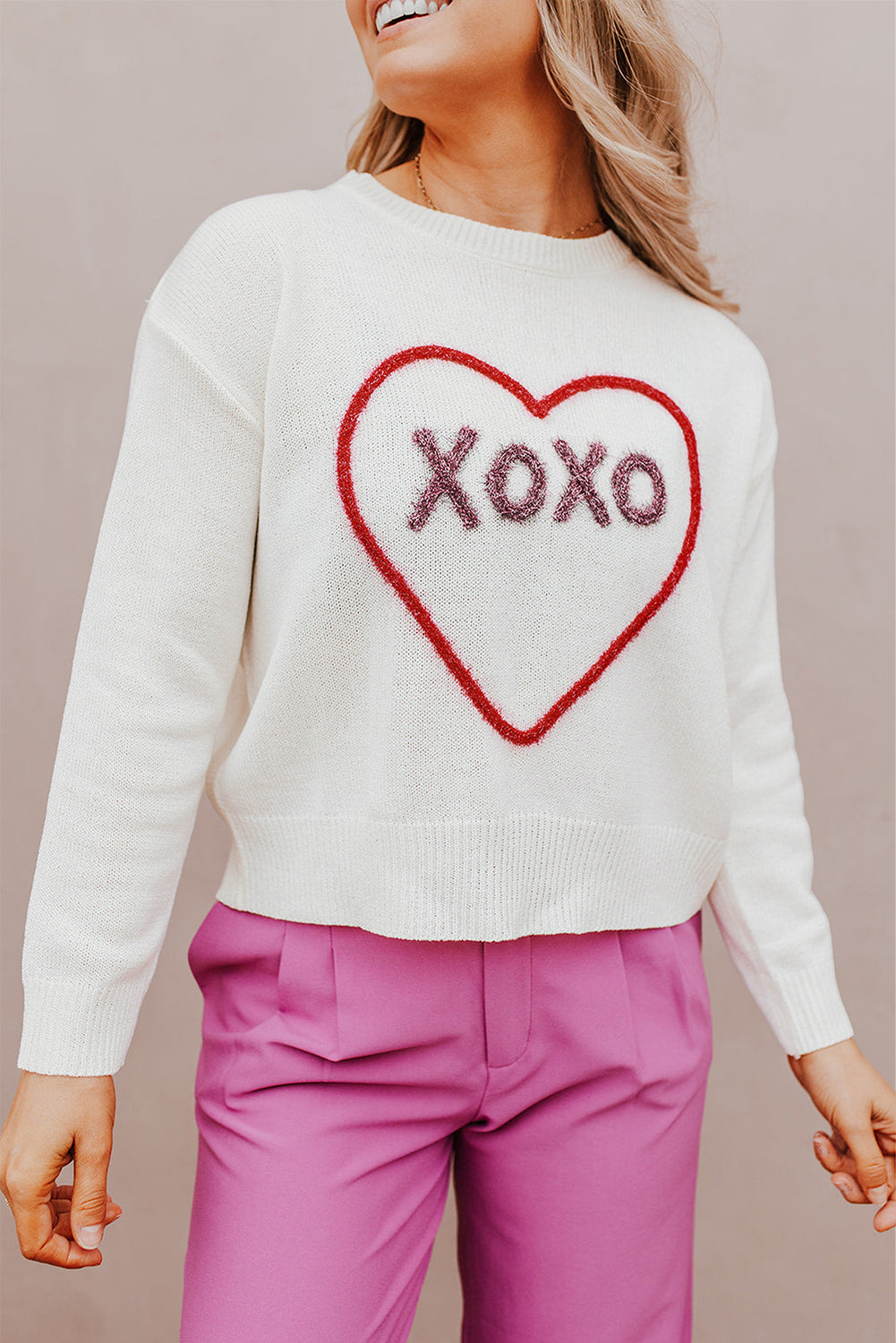 XOXO Round Neck Drop Shoulder Sweater - Sydney So Sweet