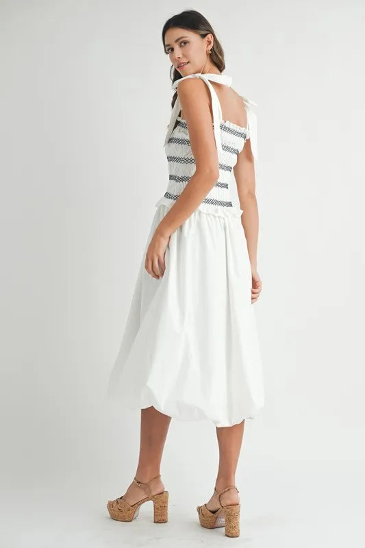 MABLE Smocked Bodice Bubble Midi Dress - Sydney So Sweet