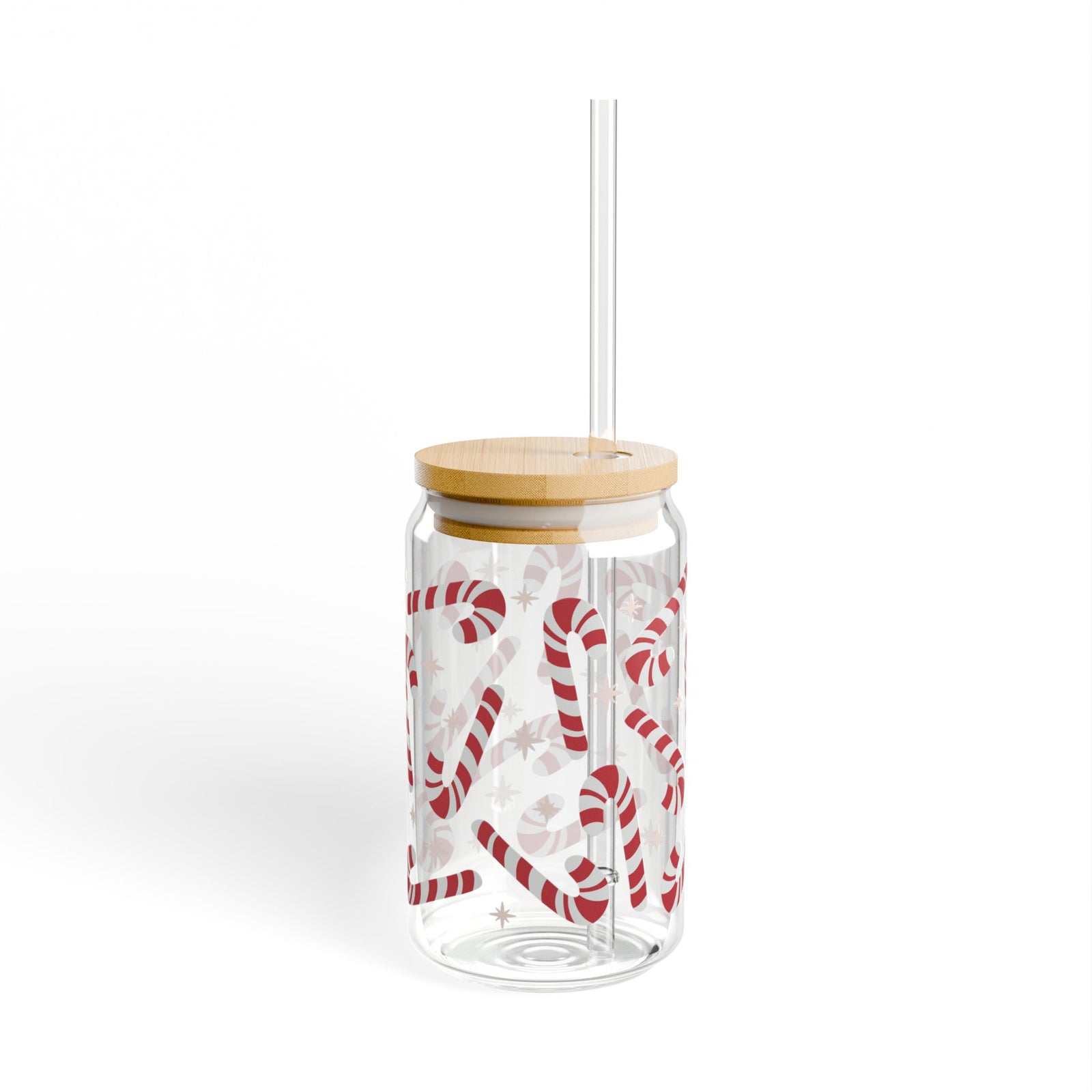 Candy Cane Cute Sipper Glass 16oz Reusable Drink Jar with Lid & Straw