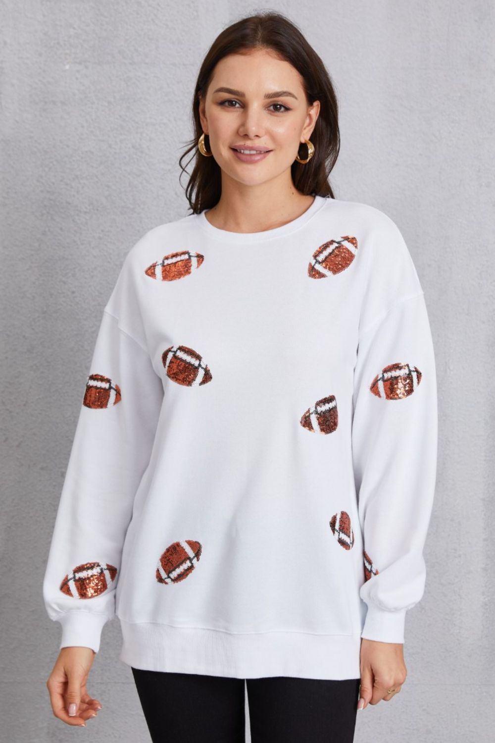 Football Sequin Patch Long Sleeve Sweatshirt - Sydney So Sweet