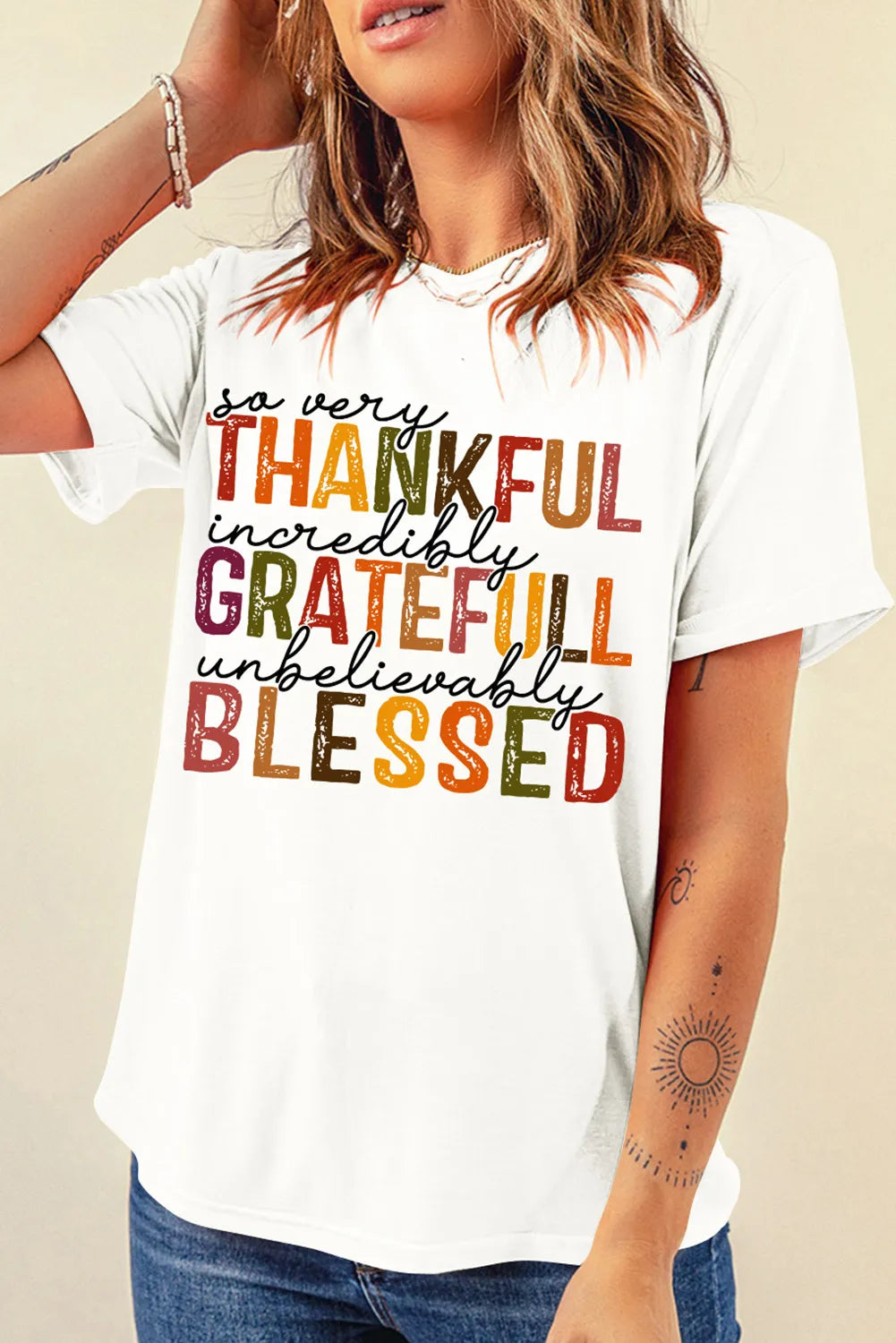 Thankful Grateful Blessed Women&#39;s Graphic Short Sleeve T-Shirt - Sydney So Sweet